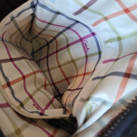 EUC Coach Legacy Bleecker Tattersall Large Leather Duffle #11423 in Navy - Picture 15 of 16